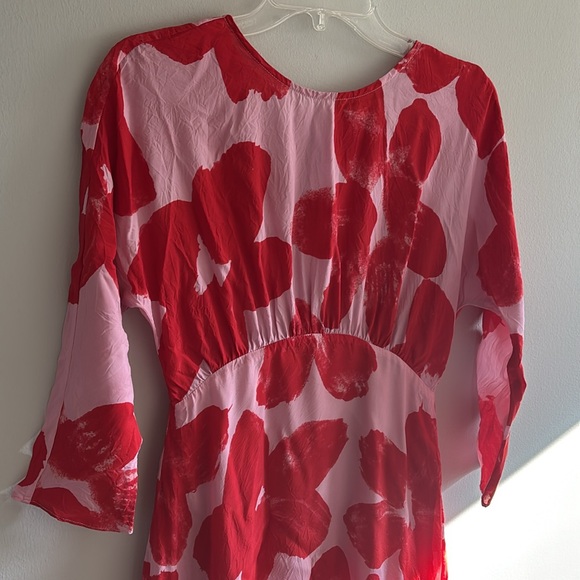 Gorman Australia red pink silk blend painted floral sheer midi dress - Picture 2 of 11